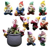 Generisch Gnome Figure Statue | 9 Pieces Resin Dwarf Figure - Gnome Sculpture Decoration, for Table, Garden, Children's Room, Bedside, Flower Pot, Indoor and Outdoor Use as well as on Shelves