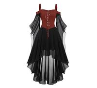 Generisch Gothic Dress Women's Medieval Clothing Women's Plain with Off-the-Shoulder Neck Dress Tied Waist Witch Costume Vampire Renaissance Trumpet Sleeves Corset Halloween Costume