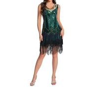 Generisch Gothic Dresses Plus Size Vintage Fringe Personality Vintage Sequins Beads Tassels Hem Flapper Dress for Women Sasuke Uchiha Cosplay Costume, Dark green, S