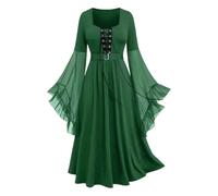 Generisch Gothic Halloween Dress Costume Women, Plus Size A-line Laces Maxi Dresses with Butterfly Sleeves for Women, Festive Vintage Black Witch Dress Cosplay Club Party Dress