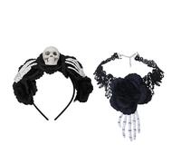 Generisch Gothic Lace Choker Necklace, Vintage Black Hair Hoop Set, Adjustable Size Fit, Elegant Victorian Style, Soft Cosplay Costume Jewellery for Halloween Parties Stage Shows Theme