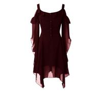 Generisch Gothic Mini Dress Retro Style Plain Trumpet Sleeves Long Dress Cosplay Floor Length Medieval Women's Gothic Dress Women's Dress Junko Enoshima Cosplay Costume Plus Size, red, 4XL