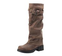 Generisch Grey Womens The USA Foreign Trade Large And Winter Retro Ladies Boots Thick Sole Belt Buckle High Boots Boots Women Shoes 4.5, brown, 2/2.5 UK