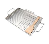 Generisch Griddle Plate, Grill Pan, Stainless Steel Utensils, Pressure Flat Exterior, Double Side Handles, Indoor Outdoor Barbecue Cookout, 16.93 x 11.5 x 0.79 Inches Silver, 1 Piece