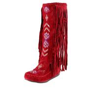 Generisch Half Boots Women's Elegant Short Ankle Boots with Fringes Ankle Boots Leisure Boots Slip On Boots Evening Winter Boots Chunky Heels Transition Boots Outdoor Boat Shoes, red, 7 UK