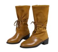 Generisch Half Boots Women's Half Height Ankle Boots Riding Boots with Block Heel - Medium Calf Motorcycle Riding Boots with Side Zip Wide Shaft Western Boots Transition Boots, coffee, 7 UK