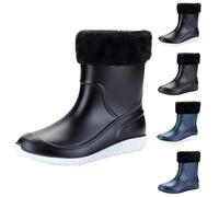 Generisch Half-Height Wellington Boots Women, Warm and Thickened Plus Velvet Rain Boots, Fashion Lightweight Slip Boots, Waterproof Non-Slip Work Shoes, Outdoor Mud Garden Rain Shoes, Fishing Boots