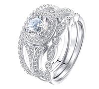 Generisch Half Round Rings Silver Rhinestone Cubic Zirconia Bridal Geometry Rhinestone Engagement Ring Full Cubic Zirconia Solitaire Ring 5 12 The Rings Two (Silver, 10)