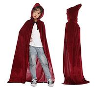 Generisch Halloween Children's Vampire Cape with Hood, Devil Costume, Shiny Velvet Long Satin Halloween Costume Boys Girls Witch Cape with Hat for Party Coat Carnival Cosplay Unisex