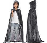Generisch Halloween Children's Vampire Cape with Hood, Devil Costume, Shiny Velvet Long Satin Halloween Costume Boys Girls Witch Cape with Hat for Party Coat Carnival Cosplay Unisex