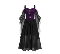 Generisch Halloween Cosplay Costumes, Adorable Witch Maxi Dress with Straps and Flowy Skirt for Theme Parties and Events (Purple, M)