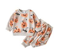 Generisch Halloween Costume 2 Piece Jumper Tracksuit for Boys and Girls with Cute Pumpkin Print Unisex Long Sleeve Shirts Halloween Style Baby Shirt 80, brown, 1-2 Jahre