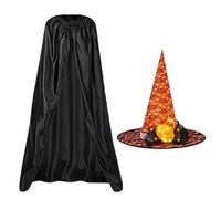 Generisch Halloween Costume Cape, Halloween Costume Men's Black Cape Halloween Costume with Luminous Witch Hat, Black Cape for Halloween Party Role Play
