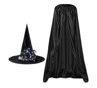 Generisch Halloween Costume Cape, Halloween Costume Men's Black Cape Halloween Costume with Luminous Witch Hat, Black Cape for Halloween Party Role Play