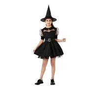 Generisch Halloween Costume Children's Horror Black Ghost House Dress Charming Witch Costume for Children with Tiered Sleeve Dress, Black Dress for Girls, Magic Party Outfit Children