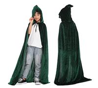 Generisch Halloween Costume Children's Velvet Cape with Hood Vampire Wizard Cape Witch Costume Long Cape Coat Unisex Long Cape Girls Boys Hooded Cape for Carnival Halloween Costume Cosplay, Green, 70