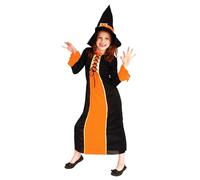 Generisch Halloween Costume Girls Witch Costume Set - Dress, Witch Hat, Wand Candy Bag & Pumpkin Basket - Soft Cotton Mix, Comfortable & Elegant - Carnival Cosplay Fancy Dress for Girls 3-15 Years