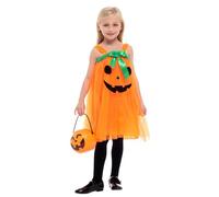 Generisch Halloween Costume Girls Witch Costume Set - Dress, Witch Hat, Wand Candy Bag & Pumpkin Basket - Soft Cotton Mix, Comfortable & Elegant - Carnival Cosplay Fancy Dress for Girls 3-15 Years