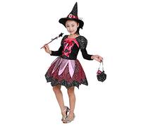 Generisch Halloween Costume Girls Witch Costume Set - Dress, Witch Hat, Wand Candy Bag & Pumpkin Basket - Soft Cotton Mix, Comfortable & Elegant - Carnival Cosplay Fancy Dress for Girls 3-15 Years