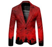 Generisch Halloween Costume Printed Suit for Men Halloween Theme Casual Loose Comfortable Gothic Trendy Role Play Jacket, red, L