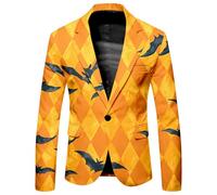 Generisch Halloween Costume Printed Suit for Men Halloween Theme Casual Loose Comfortable Gothic Trendy Role Play Jacket, yellow, XL