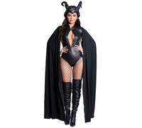 Generisch Halloween Costume Women's 3-Piece Queen Horns Helmet Cosplay Costume Cape Evil Headgear Headband Decoration Adult Horns Hat Gothic Halloween Dress for Malicious Cosplay, Party