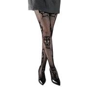 Generisch Halloween Costume Women's Printed Socks Women's Sexy Halloween Fishnet Stockings Black Silk Costume Dresses Scary Socks Cosplay Party, gray, One Size