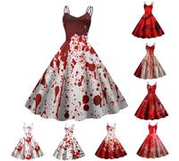 Generisch Halloween Costume Women's Scary Zombie Bride Dress as Bloody Wedding Dress Horror Bride Outfit, Women's Costume in White Dress with Red Blood Spots, @13, L
