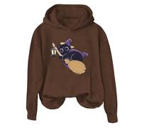 Generisch Halloween Hoodie for Women Hoodie Oversize Sweatshirt Women Autumn Winter Clothing Cotton Tops Long Sleeve Y2K Hoodies Girls Casual Loose, coffee, XL