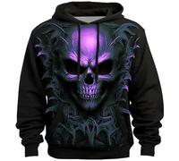 Generisch Halloween Hoodie Men's 3D Skull Print Hoodie with Drawstring Horror Skull Printed Hoodie Skull Pattern Hoody Tops with Pockets, light purple, XS