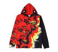 Generisch Halloween Hoodie Men's Skeleton Printed Winter Jumper with Hood Colour Blocking Colour Gradient Bone Hoodie Y2K Gothic Steampunk Hoodie, Wine Red, 3XL