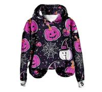 Generisch Halloween Hoodie Women's Hooded Pullover Autumn Winter Casual Sweatshirt Long Sleeve Cotton Hoodie Tops with Hood, Long Pullover Women's for Leggings, Retro Fashion, Hot pink, XS