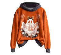 Generisch Halloween Hoodie Women's Oversize Hoodie Cute Print Festive Women's Clothing Casual Sweatshirts with Hood Teenager Girls Warm Hoodie Top for Autumn Winter, Grey (grey 1), L