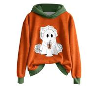 Generisch Halloween Hoodie Women's Oversize Hoodie Cute Print Festive Women's Clothing Casual Sweatshirts with Hood Teenager Girls Warm Hoodie Top for Autumn Winter, Green, M