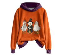 Generisch Halloween Hoodie Women's Oversize Hoodie Cute Print Festive Women's Clothing Casual Sweatshirts with Hood Teenager Girls Warm Hoodie Top for Autumn Winter, Purple 0, 3XL