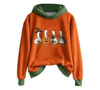 Generisch Halloween Hoodie Women's Oversize Hoodie Cute Print Festive Women's Clothing Casual Sweatshirts with Hood Teenager Girls Warm Hoodie Top for Autumn Winter, Green (green 2), XL