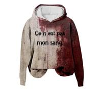 Generisch Halloween Hoodies Men's Long Loose Casual Shirt with Letters Horror Bloody Print Warm Cuddly Outdoor Shirt Training Shirt Sports Shirt Soft Comfortable Sweatshirt Streetwear, O White, S