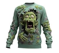 Generisch Halloween Long Sleeve Shirts For Men Horror 3D Zombies Sweatshirt Casual Cotton T-Shirts Hip Hop Streetwear Winter Jumper Fit Sports Shirt 3D Zombie Print Pullover, O Green, 3XL
