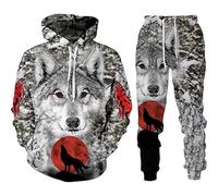 Generisch Halloween Men's Outfit, Y2K Oversize Jogging Suit, Waterproof, Windproof Tracksuit, Horror Print, Leisure Suit, Skull Hoodie, Sweatshirt and Trousers Set, 3D Wolf Head Print, Sports Suit, B