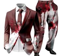 Generisch Halloween Men's Suit Bloody Print Suits Blood Splash Horror Outfits Blood Splash Pattern Blazer Trousers Horror Jacket Suit Trousers Bloody Suits 2-Piece Men's Suit, 02 Red, M
