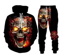 Generisch Halloween Outfit, Men's 3D Skull Print Hoodies and Jogging Bottoms, Two-Piece Y2K Oversize Tracksuit, Sports Suit, Windproof Streetwear, Punk, Horror Print, Leisure Suit, Breathable, H Black