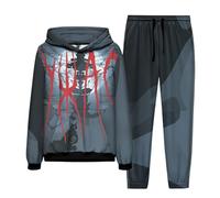 Generisch Halloween Outfit, Men's Horror Print Jogging Suit, Y2K Oversize 3D Demon Print, Leisure Suit, Waterproof, Windproof Tracksuit, 2-Piece Trousers and Skull Hoodie with Drawstring, dark grey, M