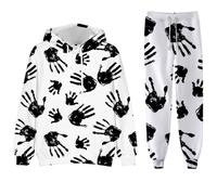 Generisch Halloween Outfit, Men's Horror Print Jogging Suit, Y2K Oversize 3D Demon Print, Leisure Suit, Waterproof, Windproof Tracksuit, 2-Piece Trousers and Skull Hoodie with Drawstring, White, 3XL