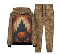 Generisch Halloween Outfit, Men's Horror Print Jogging Suit, Y2K Oversize 3D Demon Print, Leisure Suit, Waterproof, Windproof Tracksuit, 2-Piece Trousers and Skull Hoodie with Drawstring, coffee, M