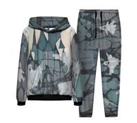 Generisch Halloween Outfit, Men's Horror Print Jogging Suit, Y2K Oversize 3D Demon Print, Leisure Suit, Waterproof, Windproof Tracksuit, 2-Piece Trousers and Skull Hoodie with Drawstring, gray, XL