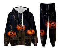 Generisch Halloween Outfit, Men's Horror Print Jogging Suit, Y2K Oversize 3D Demon Print, Leisure Suit, Waterproof, Windproof Tracksuit, 2-Piece Trousers and Skull Hoodie with Drawstring, D Black, M