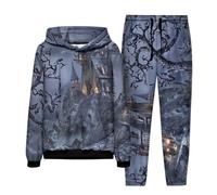 Generisch Halloween Outfit, Men's Horror Print Jogging Suit, Y2K Oversize 3D Demon Print, Leisure Suit, Waterproof, Windproof Tracksuit, 2-Piece Trousers and Skull Hoodie with Drawstring, navy, XXL