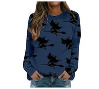 Generisch Halloween Pullover Crew Neck Long Sleeves Lightweight Hoodie Printed Loose Top Leotard Girls Long Sleeve Loose Long Shirt, navy, XXL