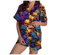 Generisch Halloween Pyjamas Women's Shine Pyjama Set Halloween Women's Flannel Pyjama Set for Scary Sleepwear Holiday Outfits Pyjama Set with Gloss Print Cosy Season, Pajamas B2-Purple, M