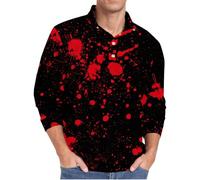 Generisch Halloween Shirt Men's Bloody Waffle Shirt Long Sleeve Costume Funny Print T-Shirt Sweatshirt Men's Long Sleeve Shirt Button Down Leisure Jumper Polo Shirt Fun T-Shirt for Horror Party